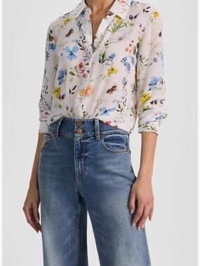Floral Print Button-Up Blouse in Ivory